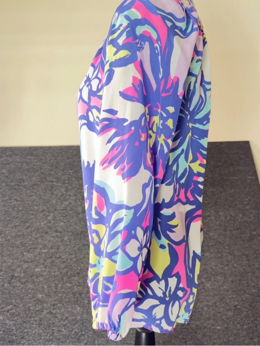 Lilly Pulitzer Elsa Silk Top with Tropical Print in Pink, Purple & Yellow - Picture 5 of 12